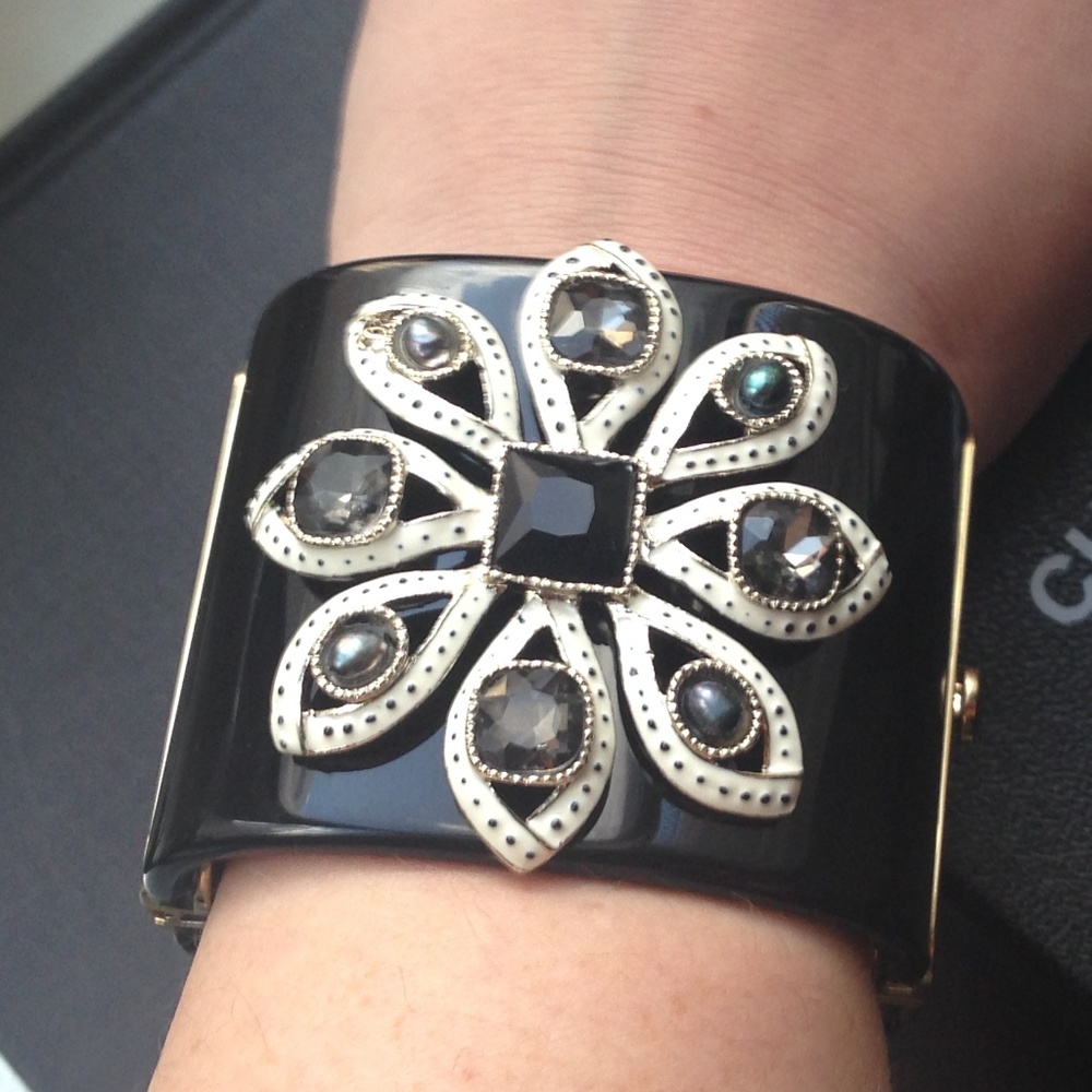 CHANEL Crystal Flower Resin Cuff Bracelet